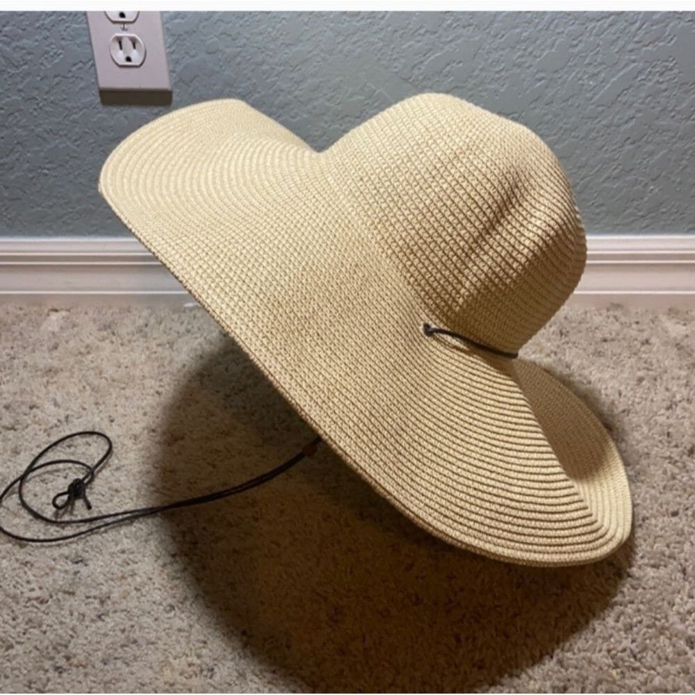 Natural Straw Floppy Hat sun fun sport vacation womens tan brown travel Visor - Picture 5 of 13